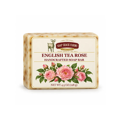 Soap Shack Farms English Tea Rose handcrafted soap bar on a white background.