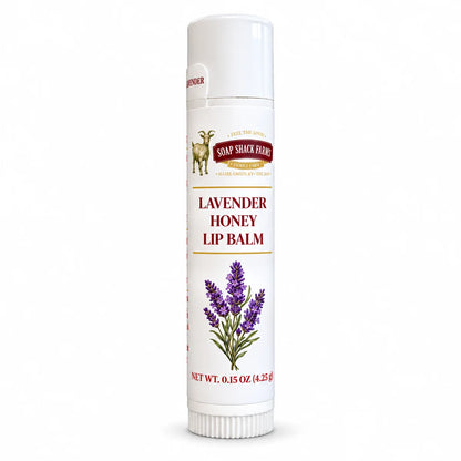 Soap Shack Farms Lavender Honey Lip Balm in a white 0.15 oz tube on a white background.