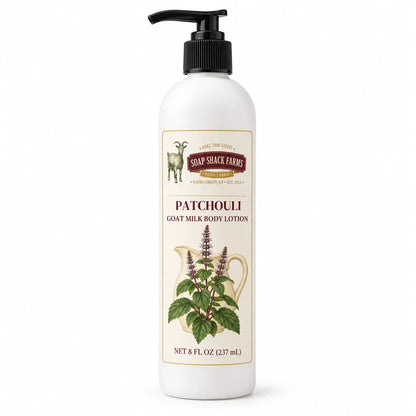 Patchouli Goat Milk Body Lotion 8 oz bottle by Soap Shack Farms
