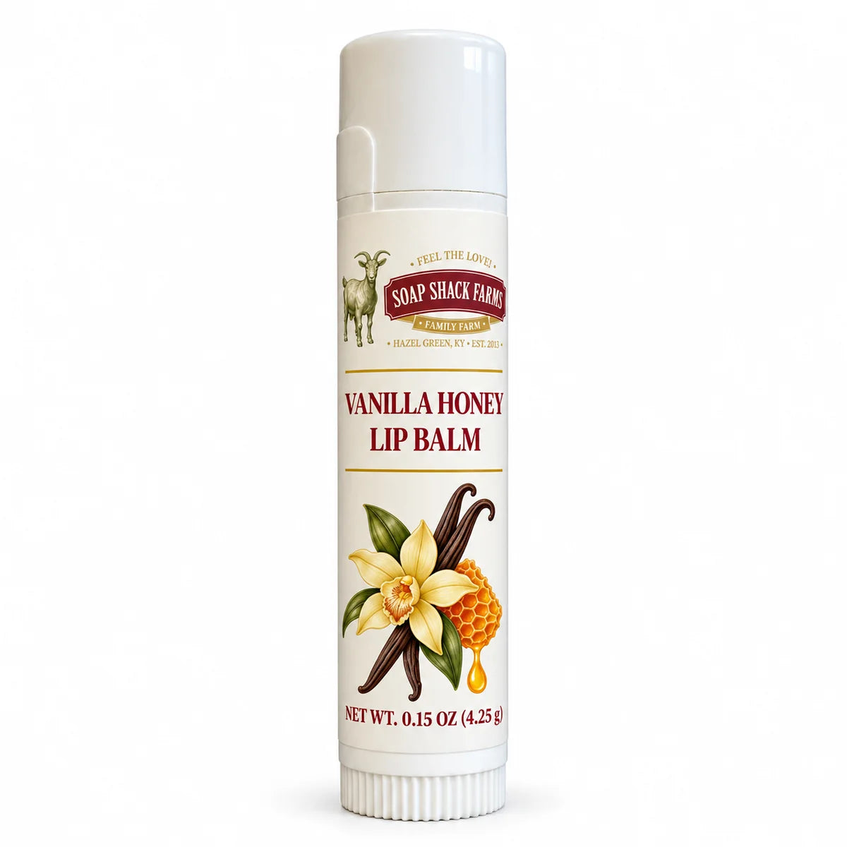 Soap Shack Farms Cucumber Melon Lip Balm in a white 0.15 oz tube on a white background.