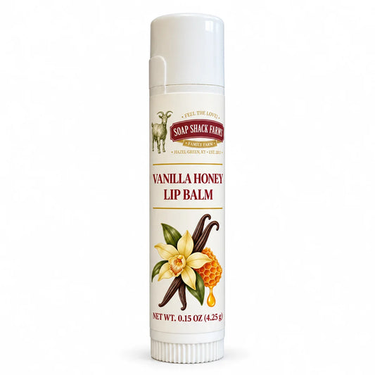 Soap Shack Farms Cucumber Melon Lip Balm in a white 0.15 oz tube on a white background.